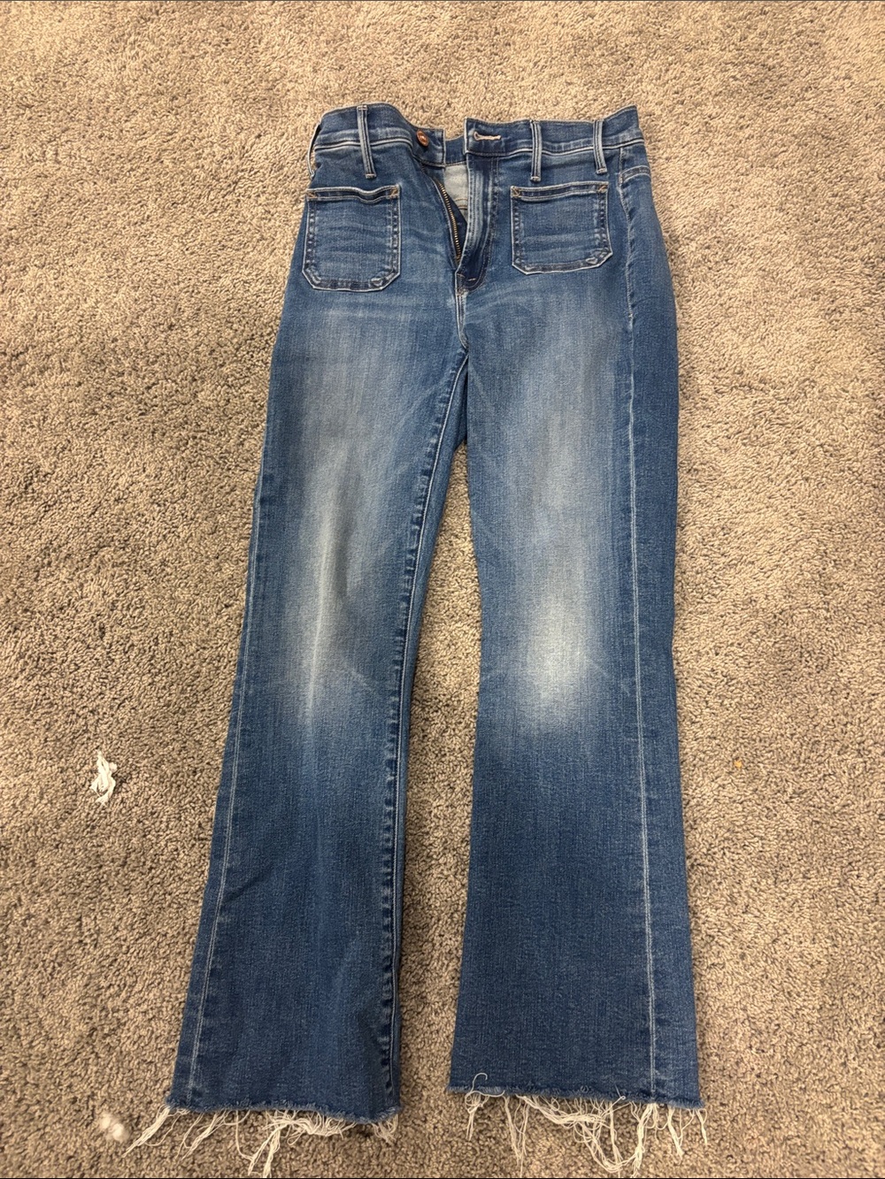 MOTHER Blue Skinny Jeans with Frayed Hem
